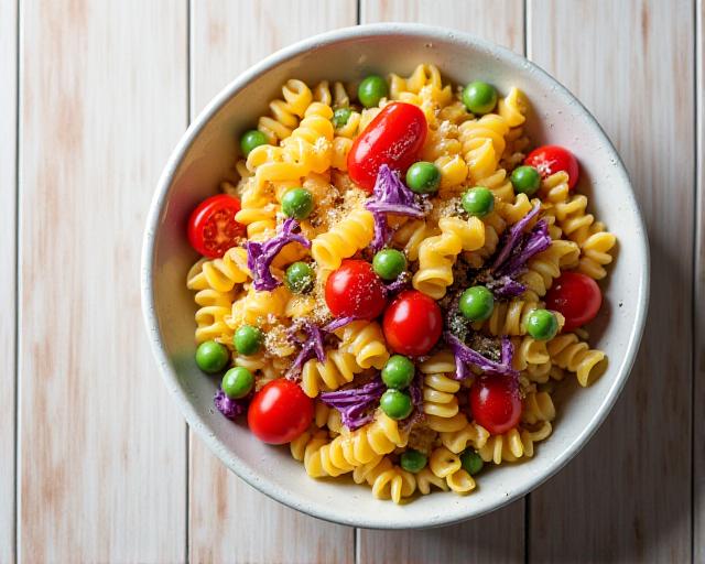 Vibrant rainbow pasta with seasonal vegetables