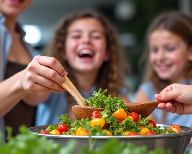 A group of children and parents learning to cook healthy pasta