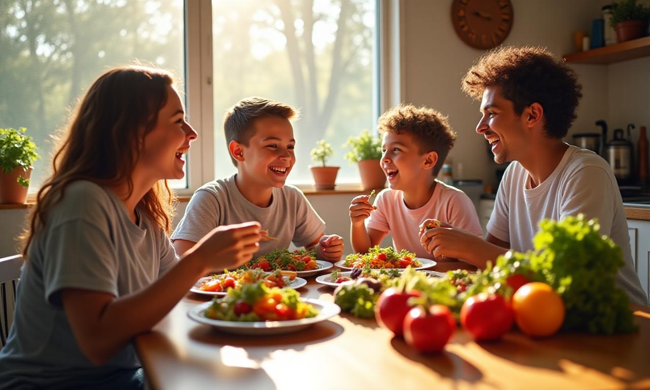 Healthy family eating together